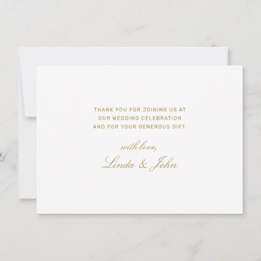 Carte De Remerciements Mariage Moderne Élégant en Or Blanc avec Écriture (Dos)