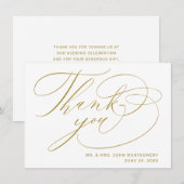 Carte De Remerciements Mariage Moderne Élégant en Or Blanc Script (Devant / Derrière)