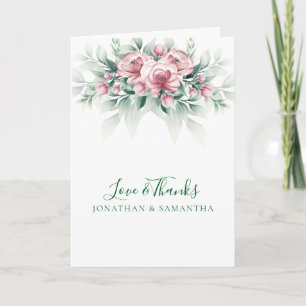 Carte De Remerciements Mariage Moderne Élégant Rose Vert