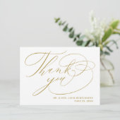 Carte De Remerciements Mariage Moderne en Or Blanc avec Écriture Élégante (Debout devant)