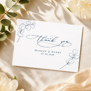 Carte De Remerciements Mariage Moderne Eucalyptus Ressorts Bleu Nuit
