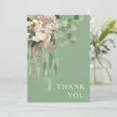 Carte De Remerciements Mariage moderne Green Floral Peonies (Debout devant)