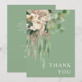 Carte De Remerciements Mariage moderne Green Floral Peonies (Devant / Derrière)