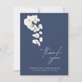 Carte De Remerciements Mariage moderne Marine Bleu Orchidées Blanches Fle (Devant)