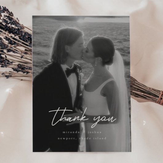Carte De Remerciements Mariage Moderne Minimaliste 2-Photo Script