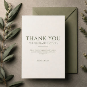 Carte De Remerciements Mariage Moderne Minimaliste Vert Sauge Élégant