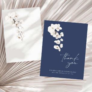 Carte De Remerciements Mariage Moderne Orchidée Blanche Bleu Nuit
