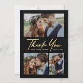 Carte De Remerciements Mariage Moderne Photo Script 3 Or (Devant)