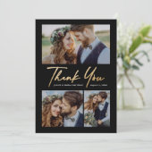 Carte De Remerciements Mariage Moderne Photo Script 3 Or (Debout devant)