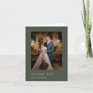 Carte De Remerciements Mariage Moderne Photo Vert Olive Élégant