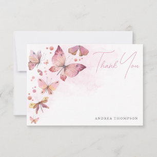 Carte De Remerciements Mariage Moderne Rose Pâle Papillons Baby Shower