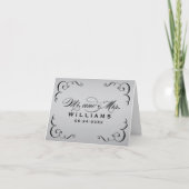 Carte De Remerciements Mariage Monogramme Calligraphique Argent Noir Vint (Devant)