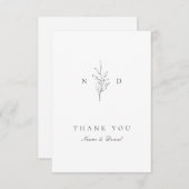 Carte De Remerciements Mariage monogramme feuille d'élégance simple (Devant / Derrière)