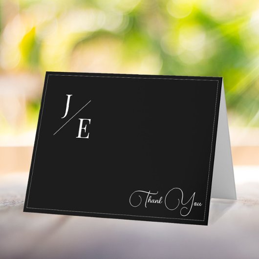 Carte De Remerciements Mariage monogramme minimal | Noir