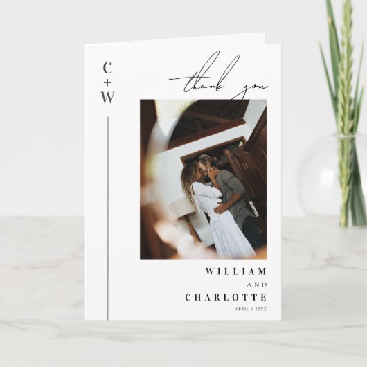 Carte De Remerciements Mariage monogramme minimaliste et chic (Devant)