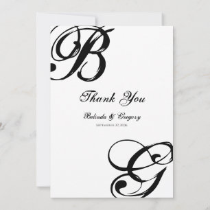 Carte De Remerciements Mariage Monogramme noir et blanc