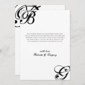 Carte De Remerciements Mariage Monogramme noir et blanc (Devant / Derrière)