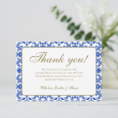 Carte de remerciements Mariage Motif blanc et bleu (Debout devant)