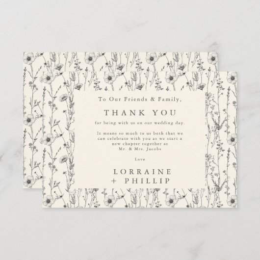 Carte De Remerciements Mariage motif fleur sauvage transparent (Devant / Derrière)