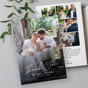 Carte De Remerciements Mariage multiphoto à script simple moderne