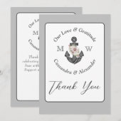 Carte De Remerciements Mariage nautique Ancre florale gris et blanc (Devant / Derrière)