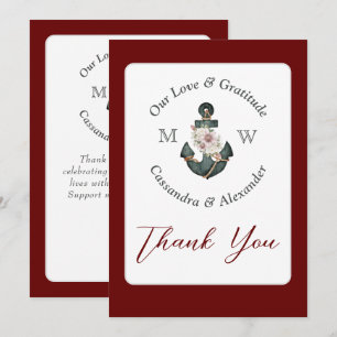 Carte De Remerciements Mariage nautique Ancre florale Maroon rouille roug
