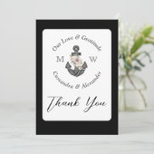 Carte De Remerciements Mariage nautique Ancre florale noir et blanc (Debout devant)