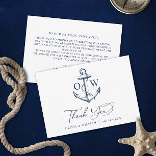 Carte De Remerciements Mariage nautique Ancre monogramme