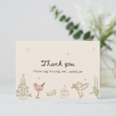 Carte De Remerciements Mariage Noël Dessiné à la Main (Debout devant)