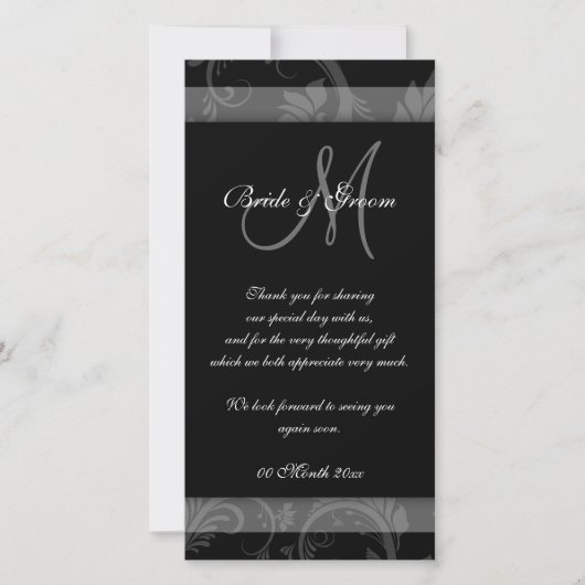 Carte De Remerciements Mariage noir blanc "merci" (Devant)