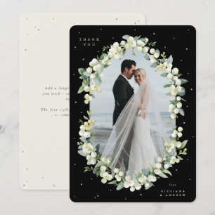 Carte De Remerciements Mariage Noir/Crème Snowberry + Eucalyptus Photo