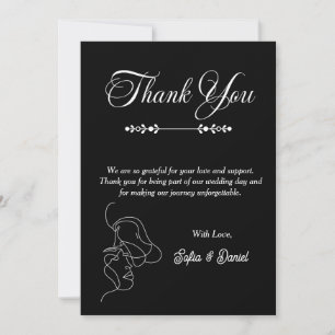 Carte De Remerciements Mariage noir et blanc de luxe Chic Couple artistiq