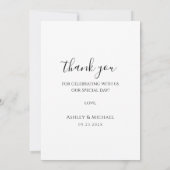 Carte De Remerciements Mariage noir et blanc simple Photo Script moderne (Dos)