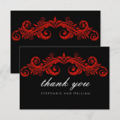 Carte de remerciements Mariage noir et rouge (Devant / Derrière)