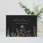 Carte De Remerciements Mariage noir floral élégant (Debout devant)