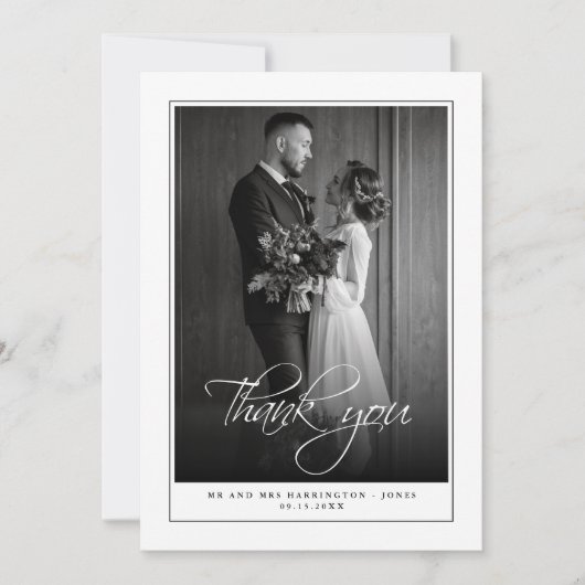 Carte de remerciements Mariage noir noir photo min (Devant)