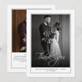 Carte de remerciements Mariage noir noir photo min (Devant / Derrière)