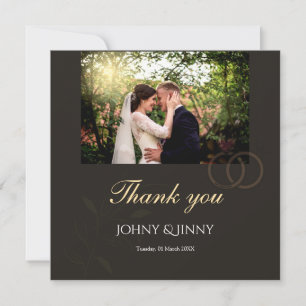 Carte De Remerciements Mariage noir personnalisable photo moderne