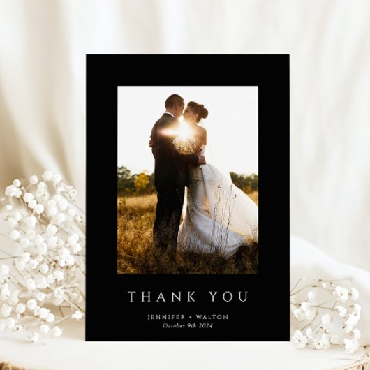 Carte De Remerciements Mariage noir simple et élégant