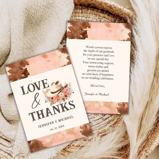 Carte De Remerciements Mariage Occidental Remerciement Cuir Rose