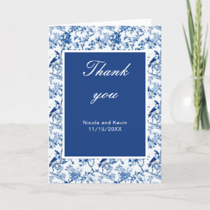 Carte De Remerciements Mariage Oiseaux Bleus et Fleurs de Chinoiserie