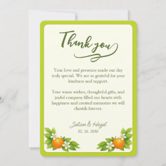 Carte De Remerciements Mariage Orange & Citron Jardin de Citronniers