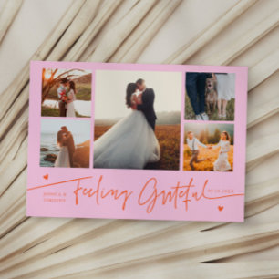 Carte De Remerciements Mariage Orange Rose Multi Photo Sentiment de Grati