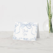 Carte De Remerciements Mariage ou Baby Shower bleu clair Toile et ruban (Devant)