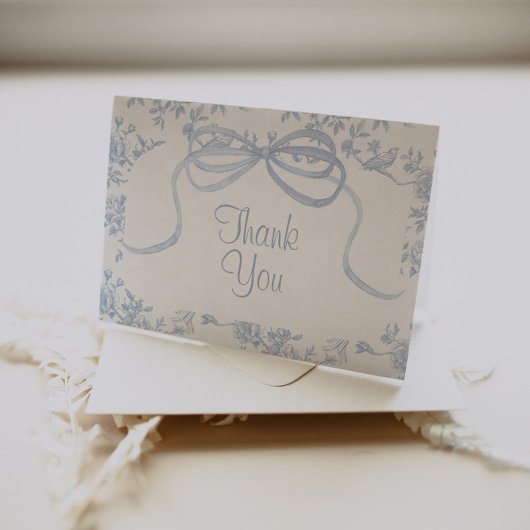 Carte De Remerciements Mariage ou Baby Shower bleu clair Toile et ruban