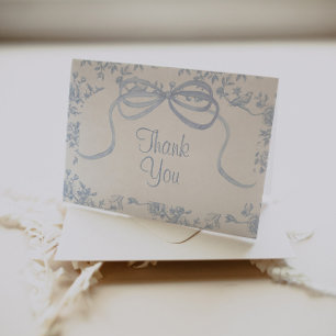 Carte De Remerciements Mariage ou Baby Shower toile bleu clair et ruban