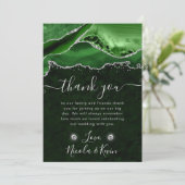 Carte De Remerciements Mariage Pailleté Agate Vert et Argent (Debout devant)