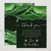 Carte De Remerciements Mariage Pailleté Agate Vert et Argent (Devant / Derrière)
