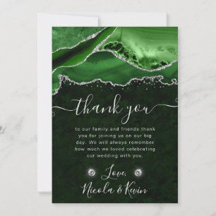 Carte De Remerciements Mariage Pailleté Vert et Argent Agate