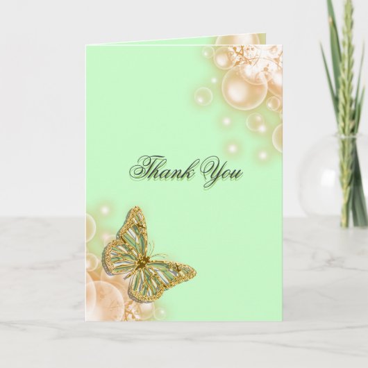 Carte De Remerciements Mariage papillon beige vert (Devant)